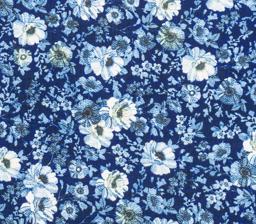Шифон-креп Белые цветы на синем